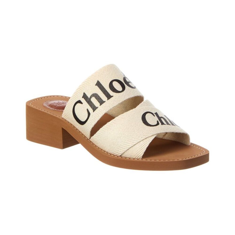 Chloé Woody Linen Sandal, White